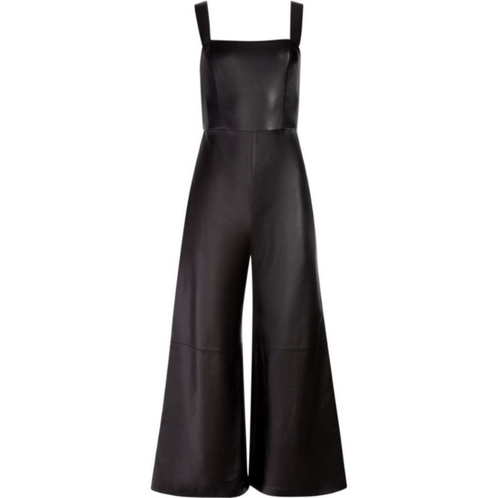 Alice + Olivia Avelina Black Vegan Leather Wide Leg Jumpsuit Size 2 - Picture 5 of 8